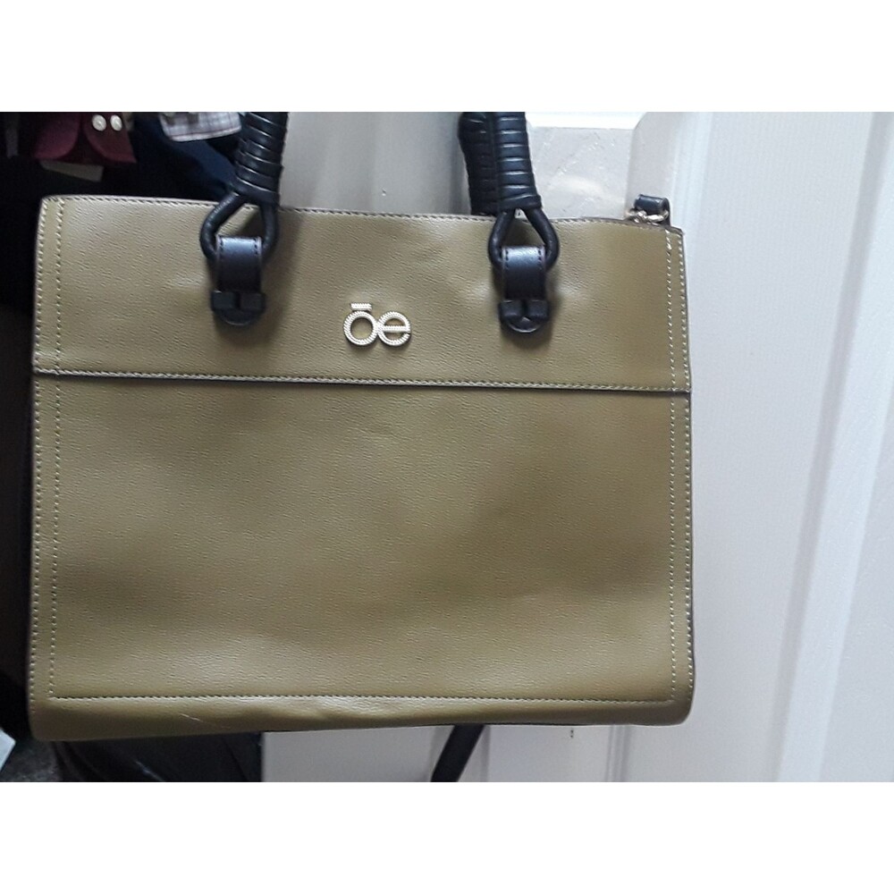 Cloe Olive Green Structured Bag with Black Handles - Classic Professional Style‎